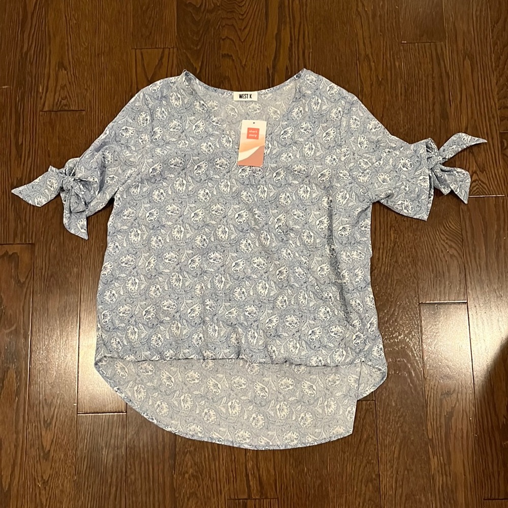 West K high low blouse with tie sleeves- NWT
